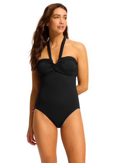 Seafolly Collective Halter Bandeau One Piece In Black