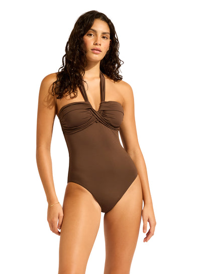 Seafolly Collective Halter Bandeau One Piece In Chocolate