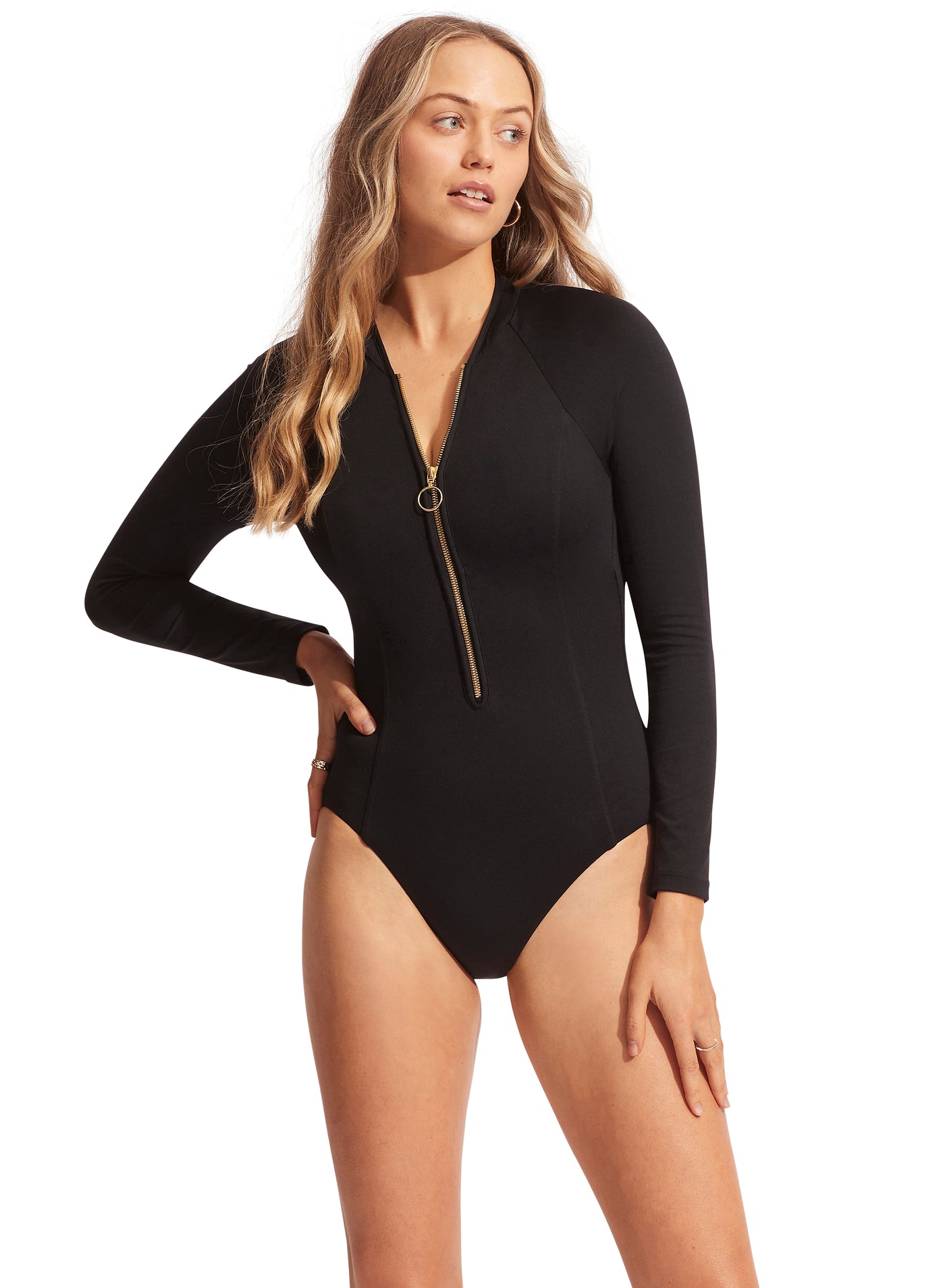 Seafolly Collective Zip Front Surfsuit In Black