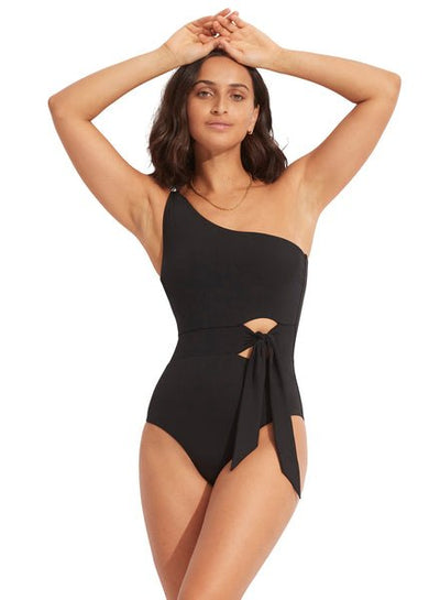 Seafolly Collective Tie Waist One Piece In Black - Beach 2 Bar London