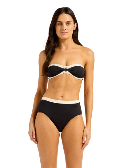 Seafolly Bandwave Trim Front Bandeau In Black