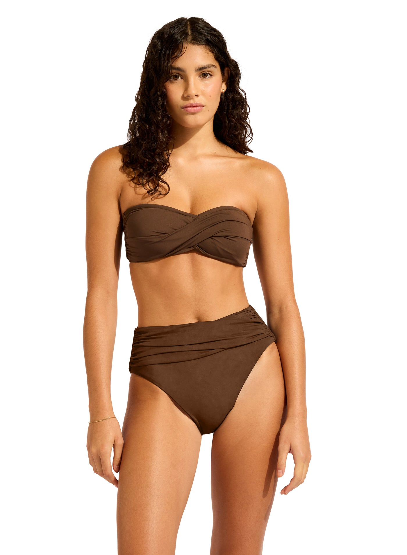 Seafolly collective Twist Bandeau In Chocolate