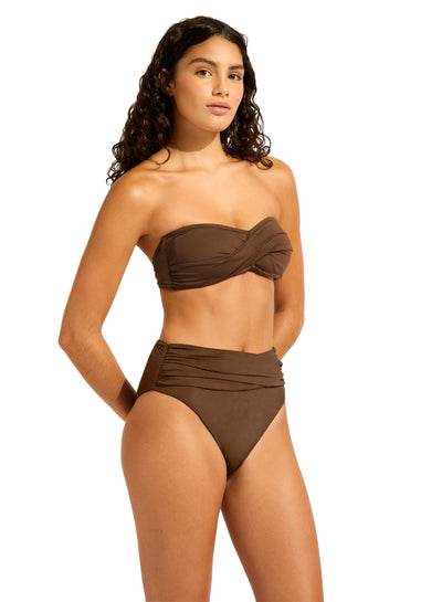 Seafolly collective High Waist Wrap Front Pant In Chocolate
