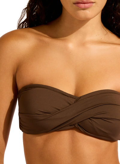 Seafolly collective Twist Bandeau In Chocolate
