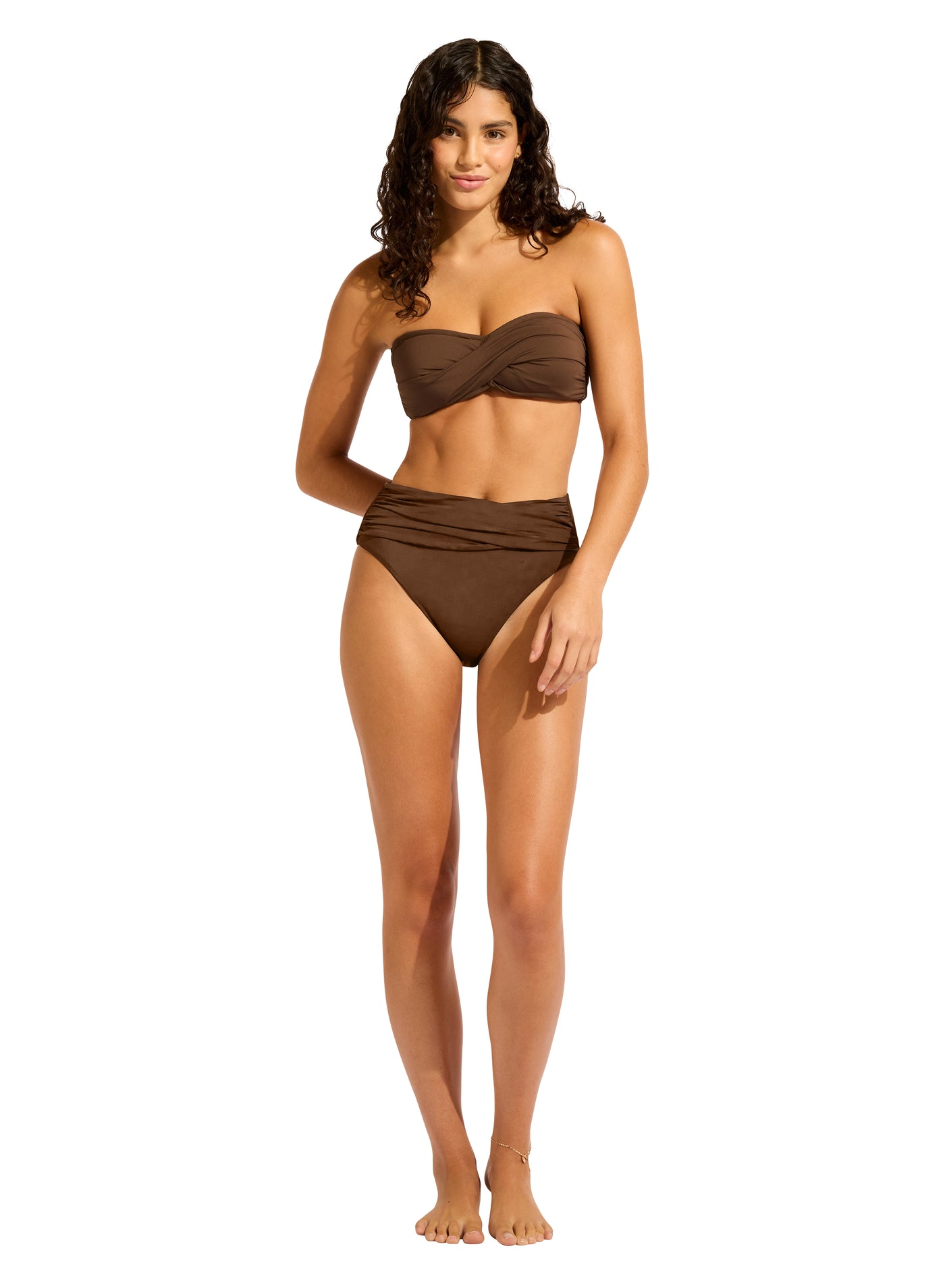 Seafolly collective High Waist Wrap Front Pant In Chocolate