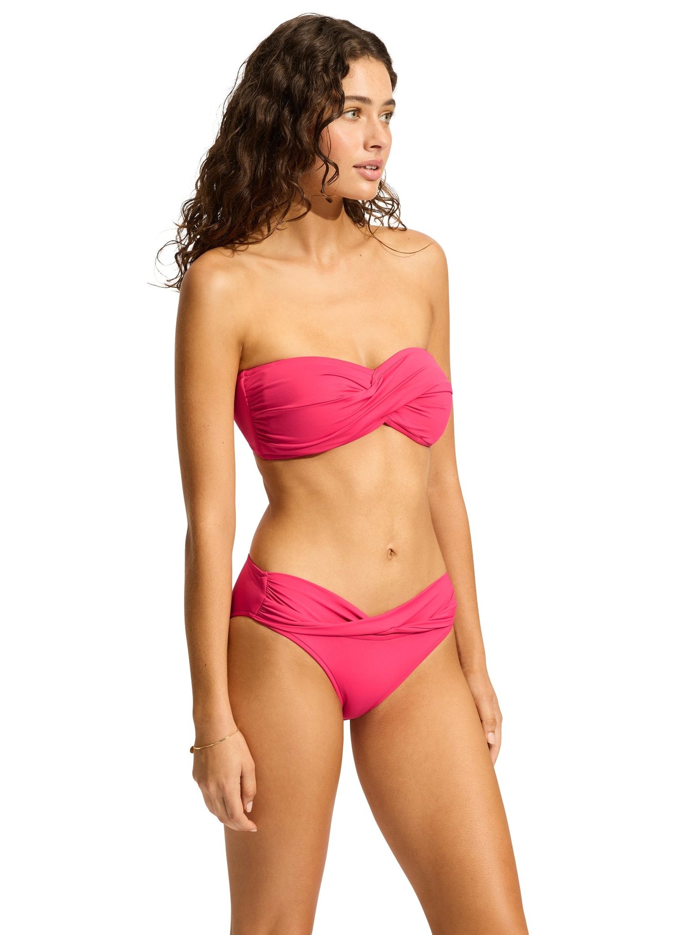 Seafolly collective Twist Bandeau In Raspberry - Beach 2 Bar London