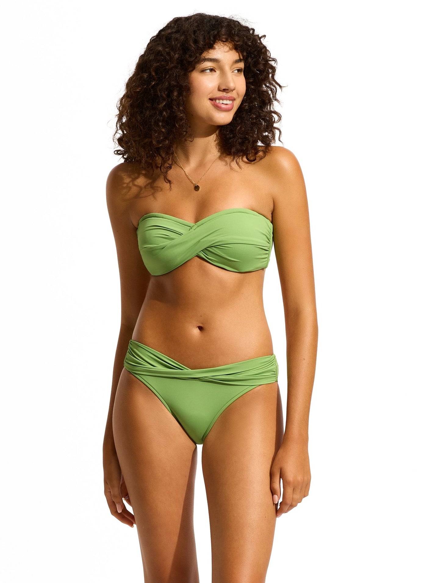 Seafolly Collective Twist Bandeau In Sage - Beach 2 Bar London