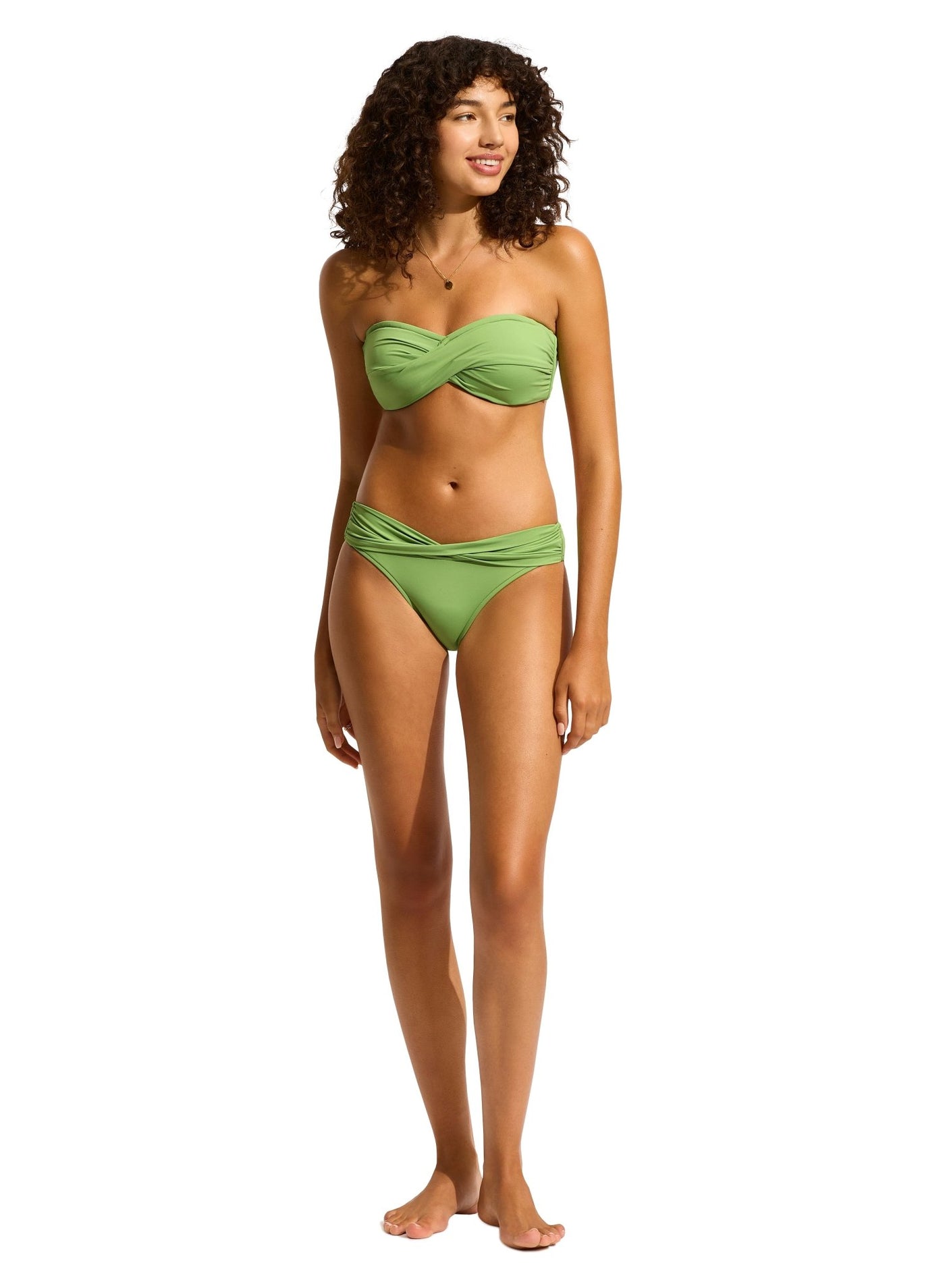 Seafolly Collective Twist Bandeau In Sage - Beach 2 Bar London