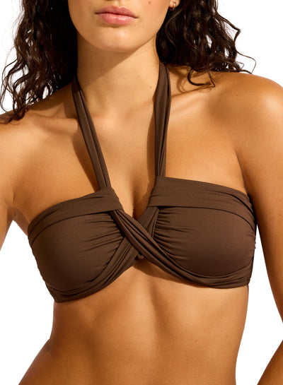 Seafolly Collective Halter Bandeau In Chocolate