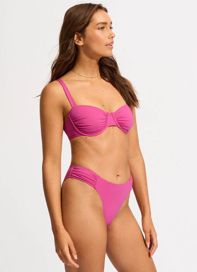 Seafolly Collective High Leg Ruched Side Pant In Hot Pink - Beach 2 Bar London