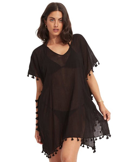 Seafolly Amnesia Kaftan In Black - Beach 2 Bar London