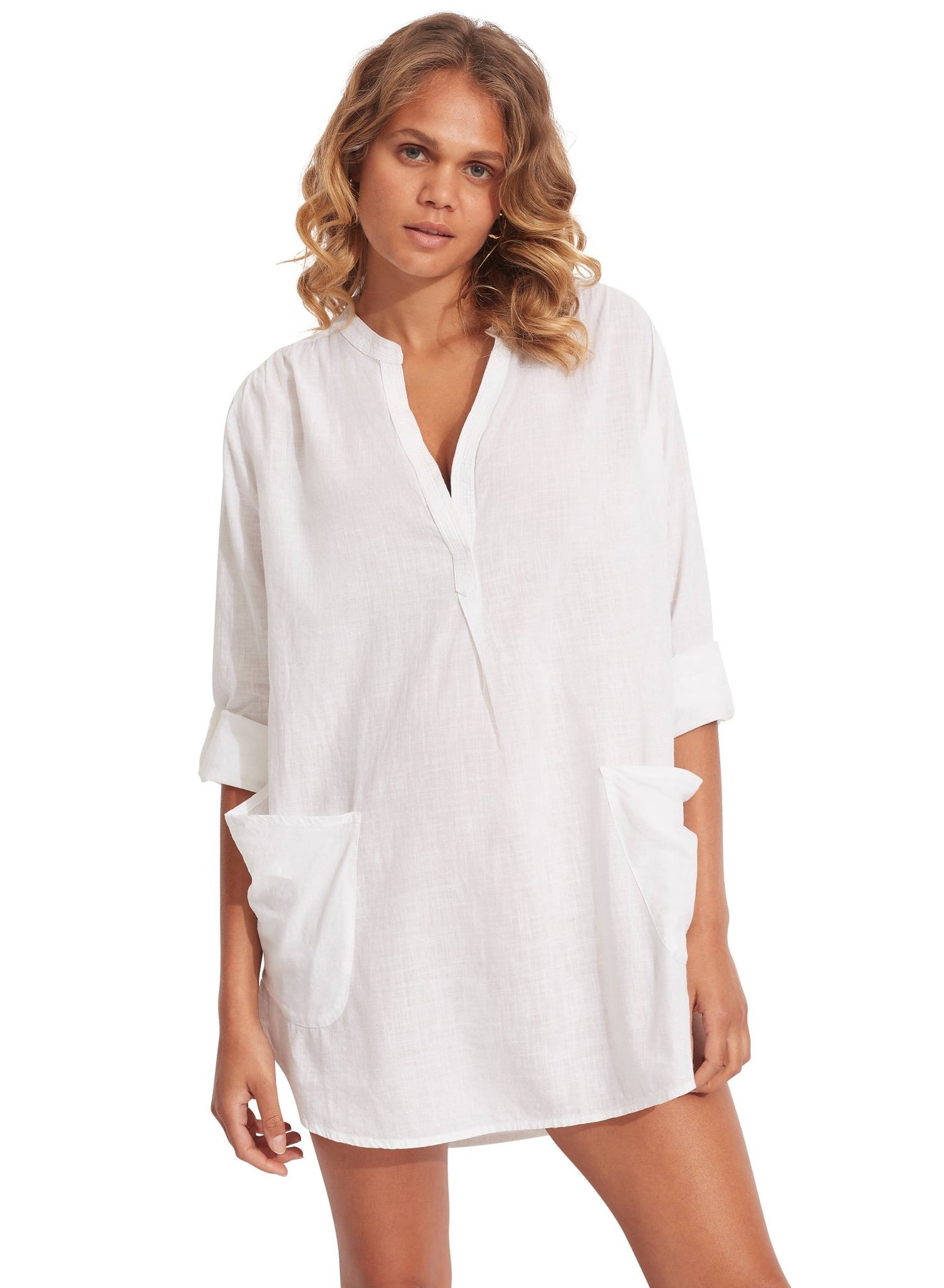 Seafolly White Boyfriend Beach Shirt - Beach 2 Bar London