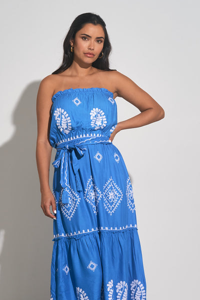 Elan Strapless Embroidered Dress