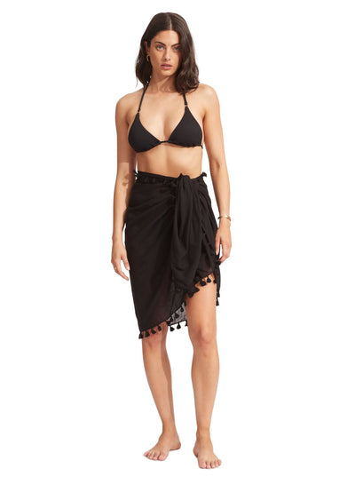 Seafolly Cotton Gauze Sarong In Black - Beach 2 Bar London