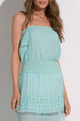 Elan Maxi Strapless Crochet Dress In Aqua