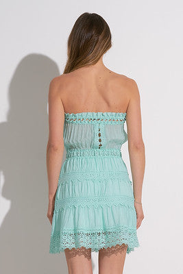 Elan Strapless Crochet Dress In Aqua