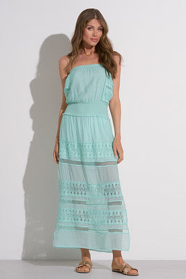 Elan Maxi Strapless Crochet Dress In Aqua