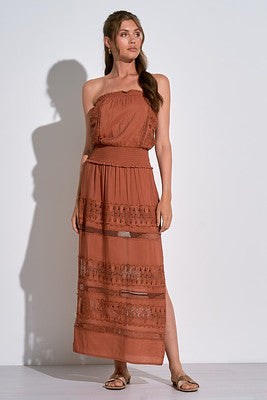 Elan Maxi Strapless Dress In Clay