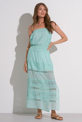 Elan Maxi Strapless Crochet Dress In Aqua