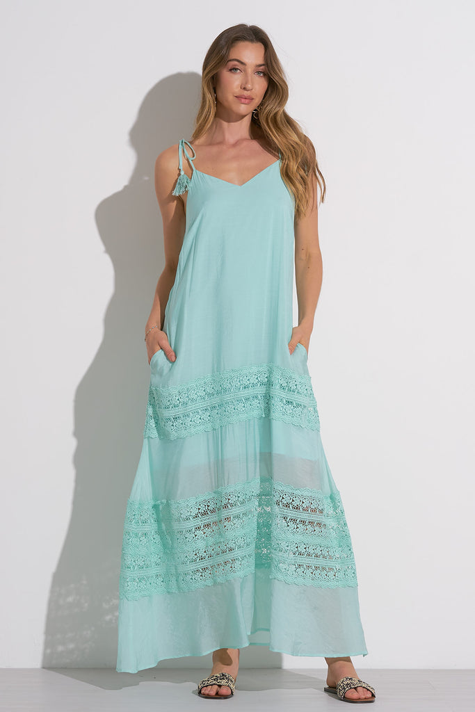 elan crochet maxi dress Elan Maxi Crochet Dress In Aqua FINAL SALE – Beach 2 Bar London