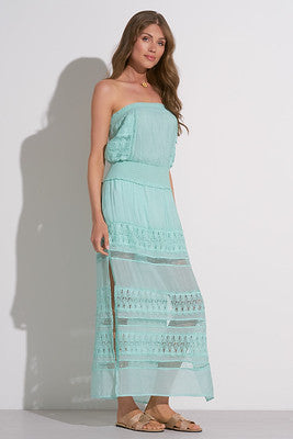 Elan Maxi Strapless Crochet Dress In Aqua