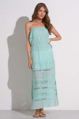 Elan Maxi Strapless Crochet Dress In Aqua