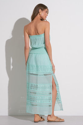 Elan Maxi Strapless Crochet Dress In Aqua