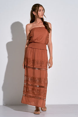 Elan Maxi Strapless Dress In Clay