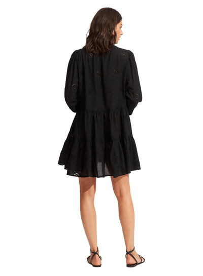 Seafolly Embroidery Tiered Dress In Black - Beach 2 Bar London