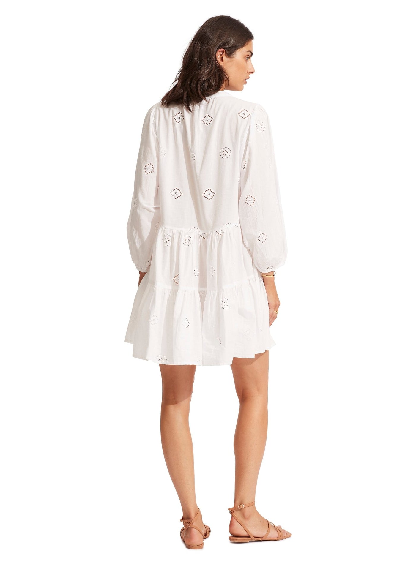 Seafolly Embroidery Tiered Dress In White - Beach 2 Bar London