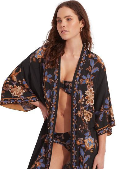 Seafolly Silk Road Kimono In Black - Beach 2 Bar London