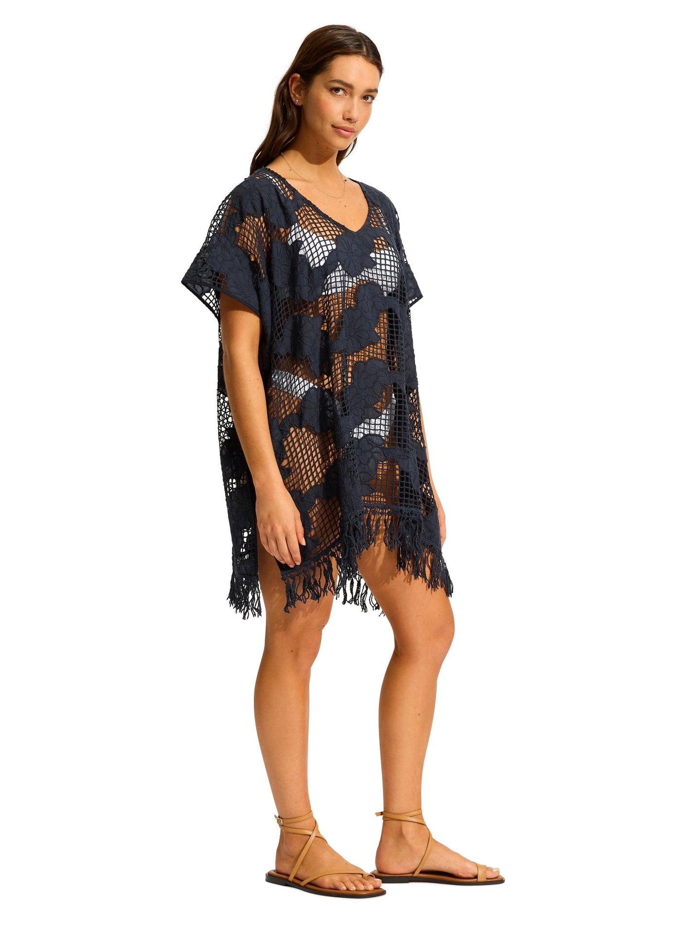 Seafolly Mesh Kaftan In Indigo - Beach 2 Bar London