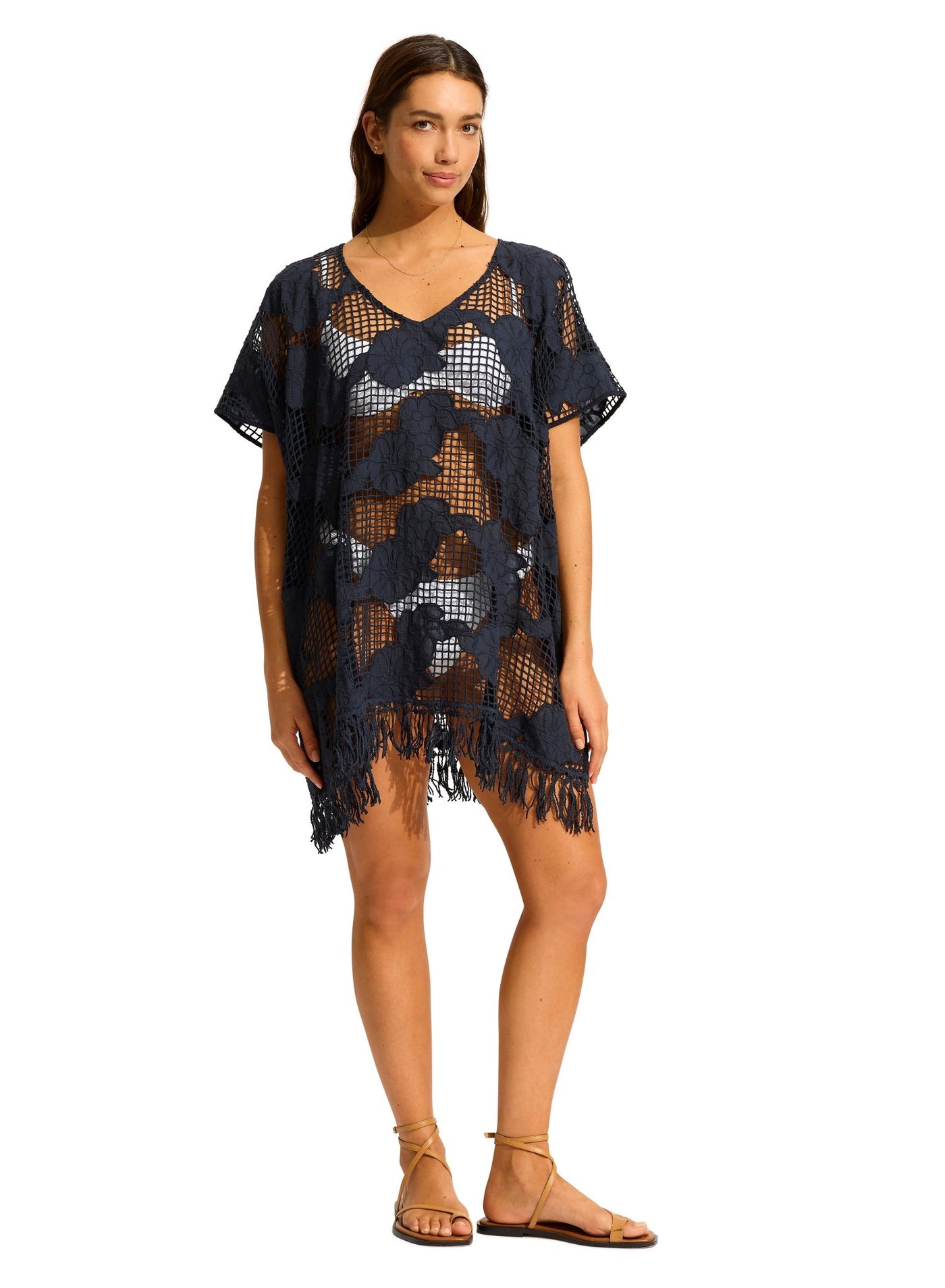 Seafolly Mesh Kaftan In Indigo - Beach 2 Bar London