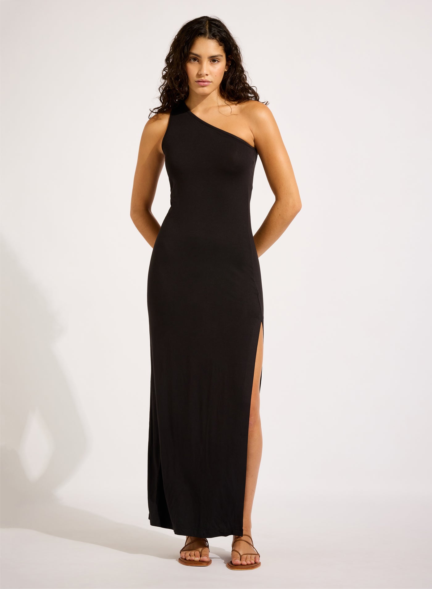 seafolly one shoulder dress Seafolly One-Shoulder Mesh Midi Dress