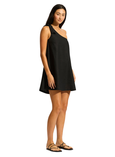 Seafolly One Shoulder Mini Dress In Black