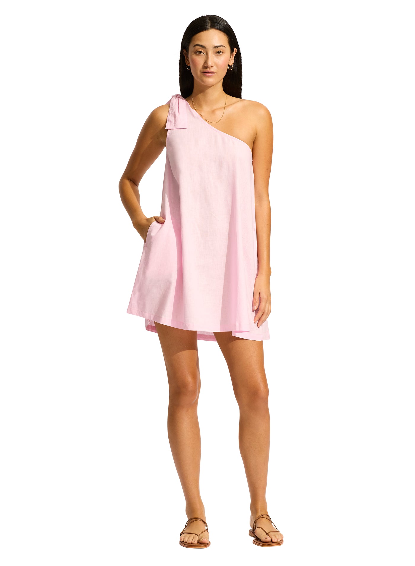 Seafolly One Shoulder Mini Dress In Pink