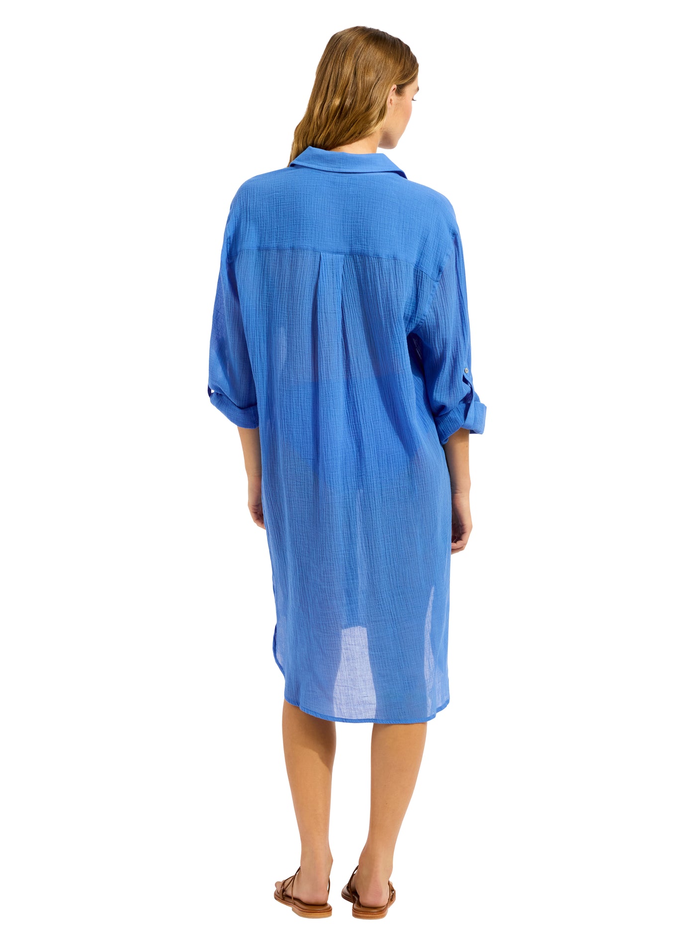 Seafolly Crinkle Twill Beach Shirt In Sapphire