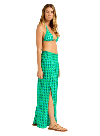 Sorrento Shirred Waist Wrap Pant In Green