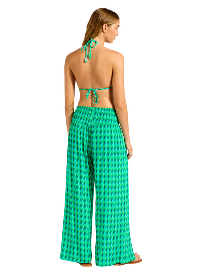 Sorrento Shirred Waist Wrap Pant In Green