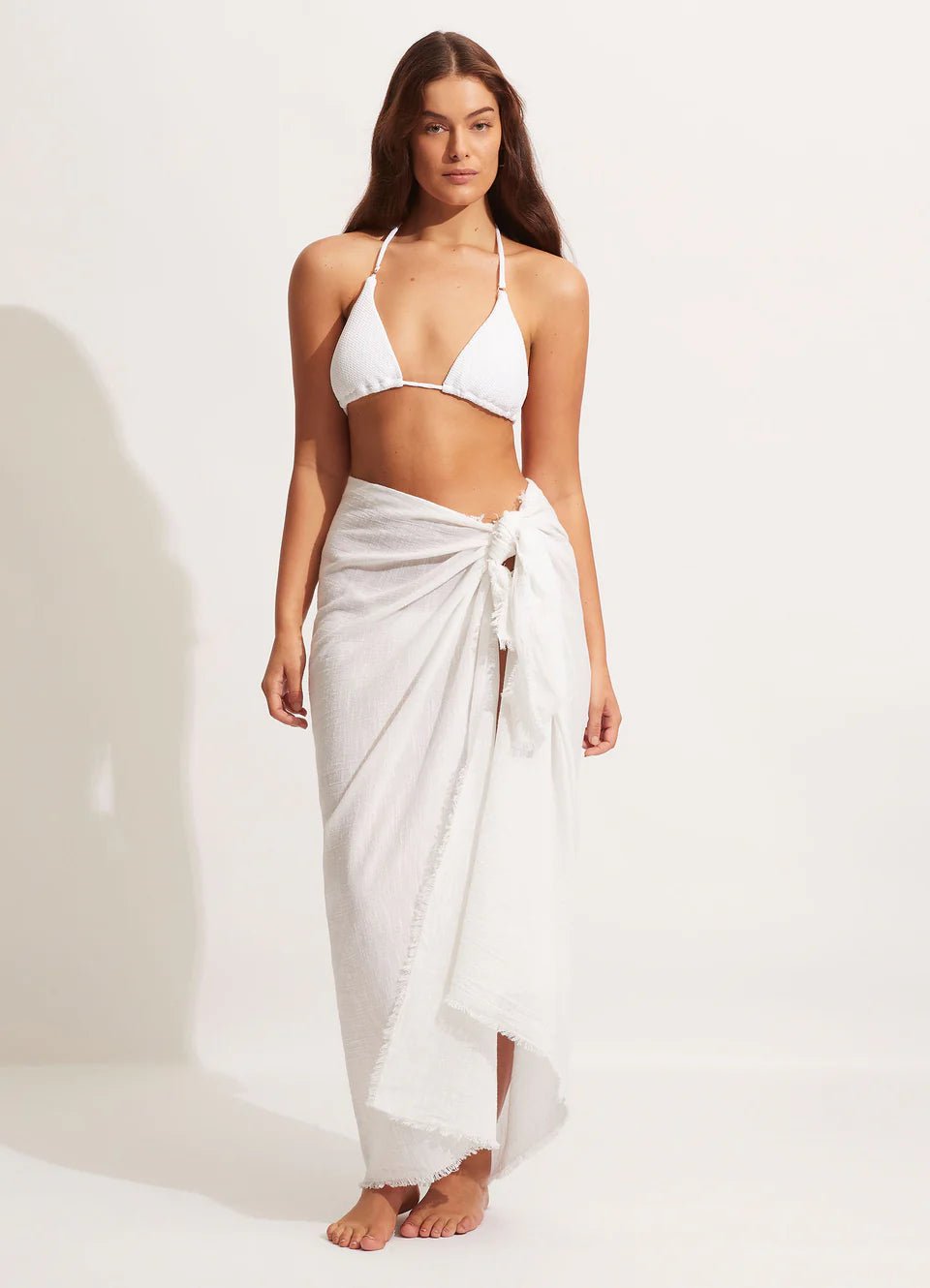 Seafolly Textured Cotton beach Wrap In White - Beach 2 Bar London