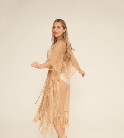 NAIA Rose Gold Mesh Kaftan - Beach 2 Bar London