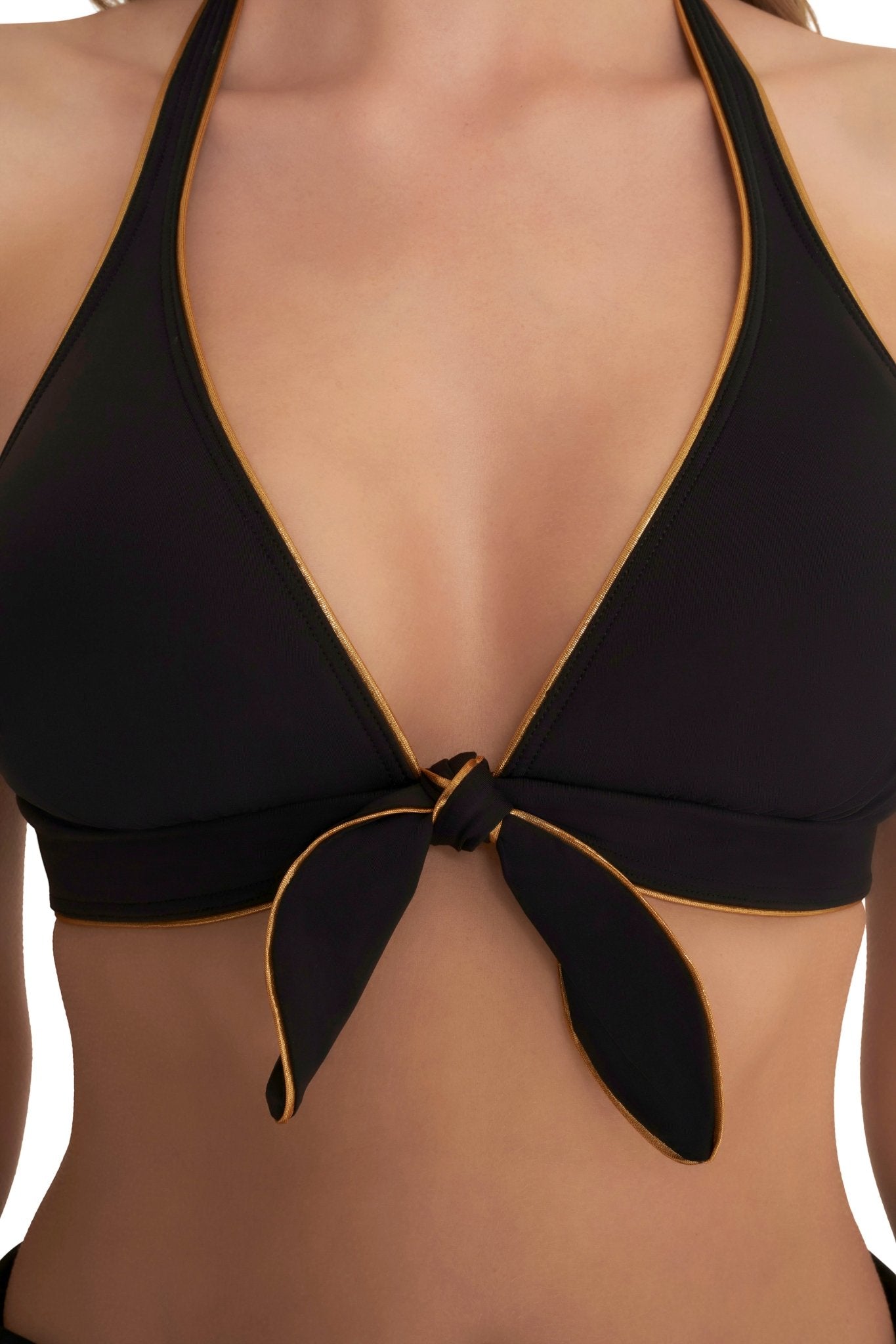 Naia Beach Amalfi Triangle Halter bikini Top In Black/Gold - Beach 2 Bar London