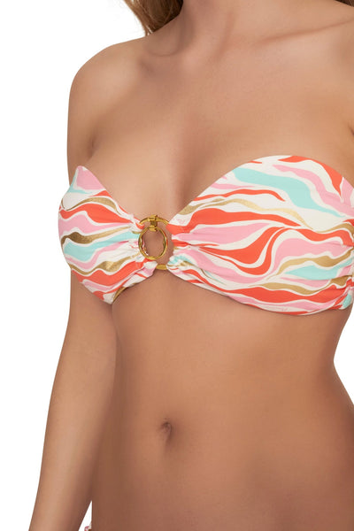 Naia Beach Fiji Double Ring Bandeau Bikini Top In Paradise Print - Beach 2 Bar London