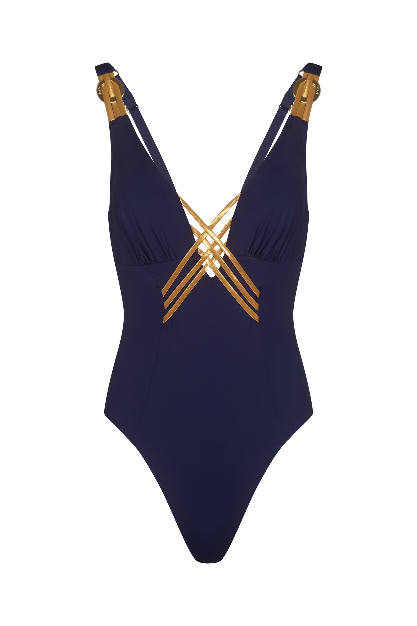 Naia Beach Raquel Swimsuit In Navy And Gold
