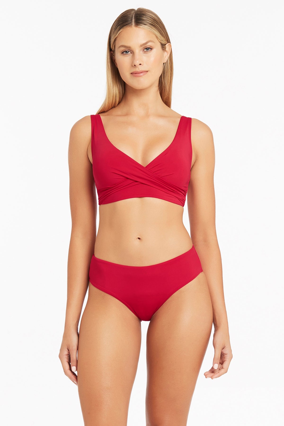 Sea Level Cross Front Multifit Bikini Top In Red