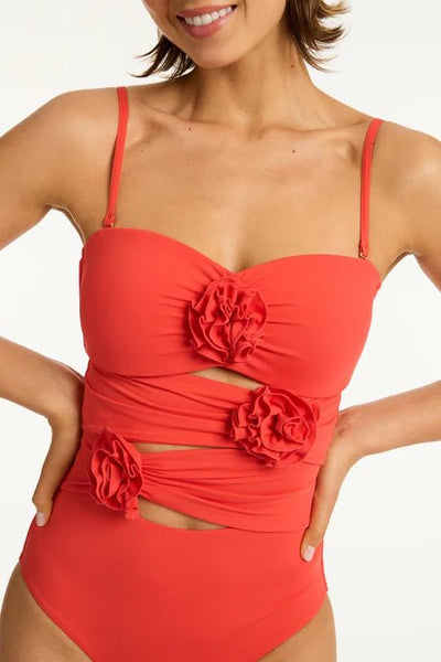 Sea Level Casa Del Mar Flower Bandeau One Piece In Flame - Beach 2 Bar London