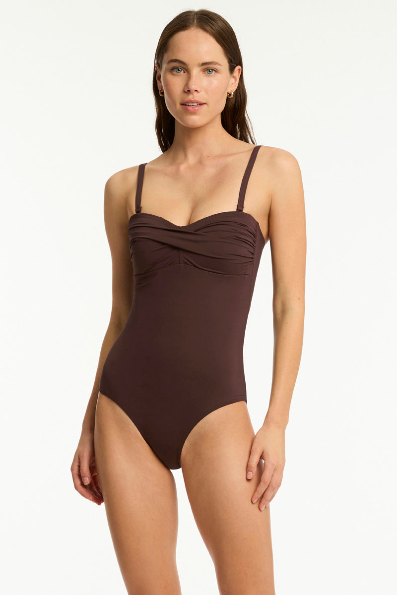 Sea Level Twist Bandeau One Piece In Cocoa