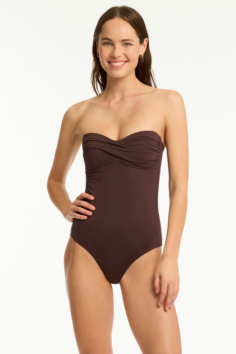 Sea Level Twist Bandeau One Piece In Cocoa