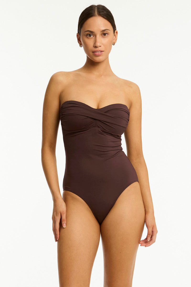 Sea Level Twist Bandeau One Piece In Cocoa