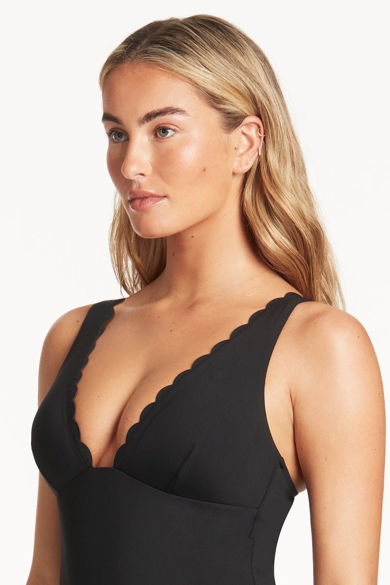 Sea Level Scalloped One Piece In Black - Beach 2 Bar London